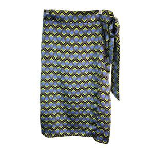 Wildfang Women's‎ S Gray Blue Yellow Black Geometric Empower Satin Wrap Skirt *
